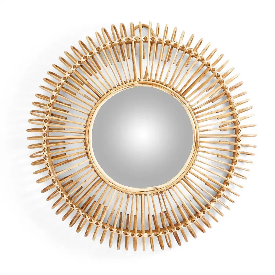 Round Cane Hand-Crafted Wall Mirror Cane/ Glass