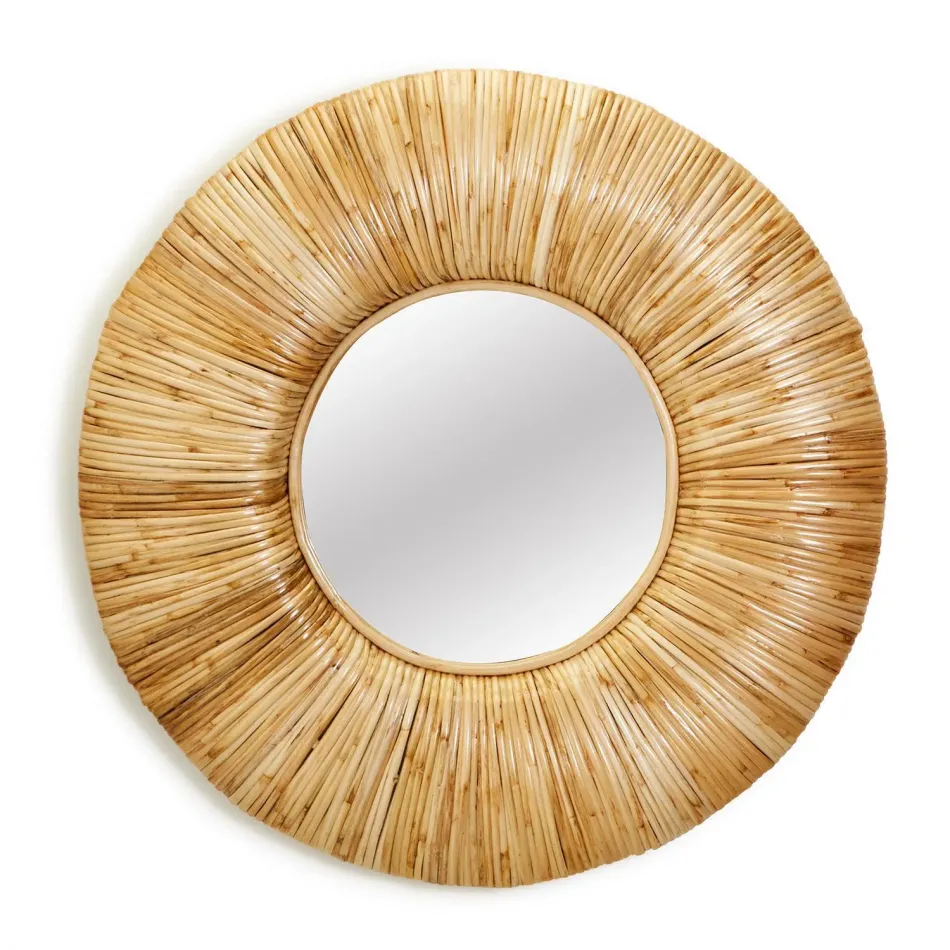 36" Eclipse Hand Woven Cane Wall Mirror Cane/ Glass