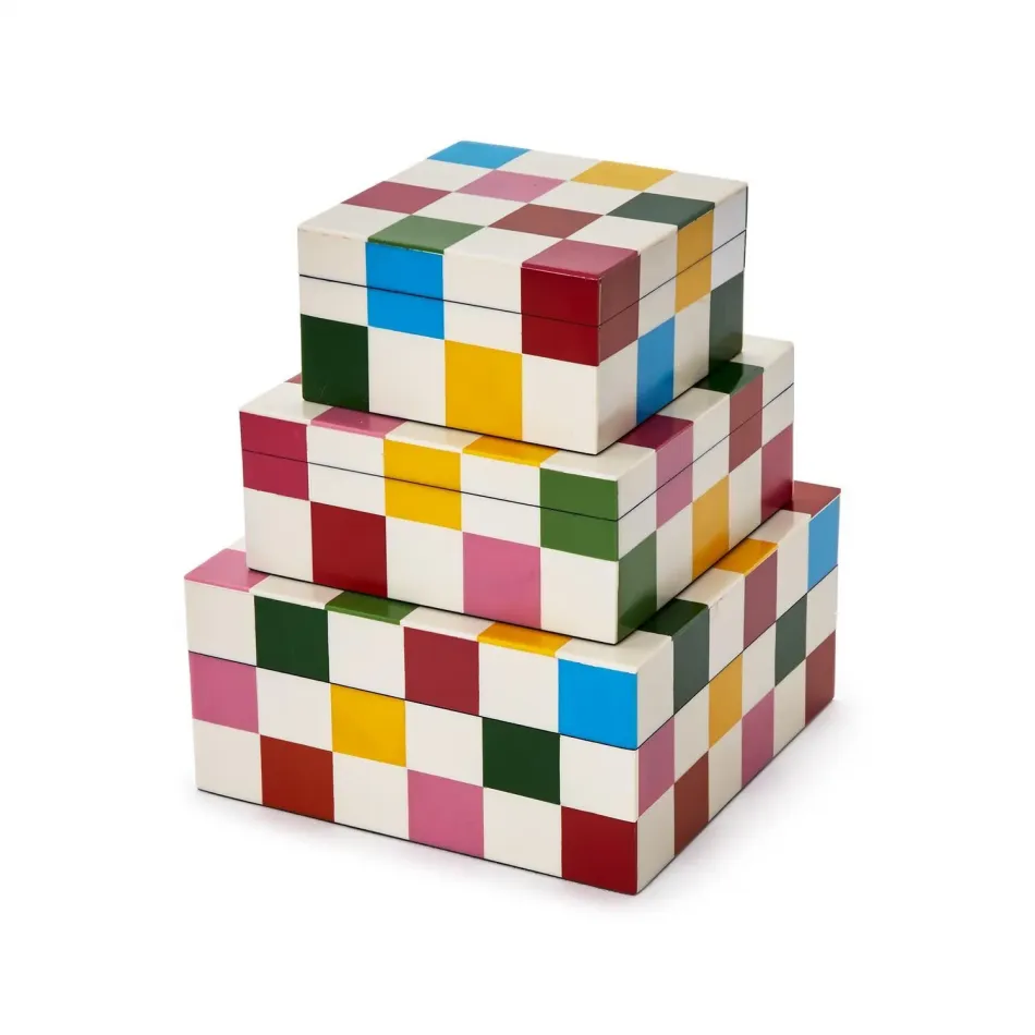 Colorblock Covered Boxes, Set of 3