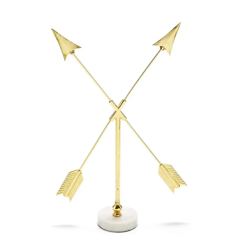 Gold Finish Arrows Sculpture on Marble Base Recycled Aluminum/Marble