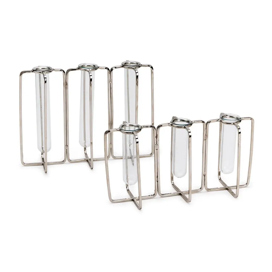 Lavoisier Three Set of 2 Silver Flower Vases Stainless Steel/Glass