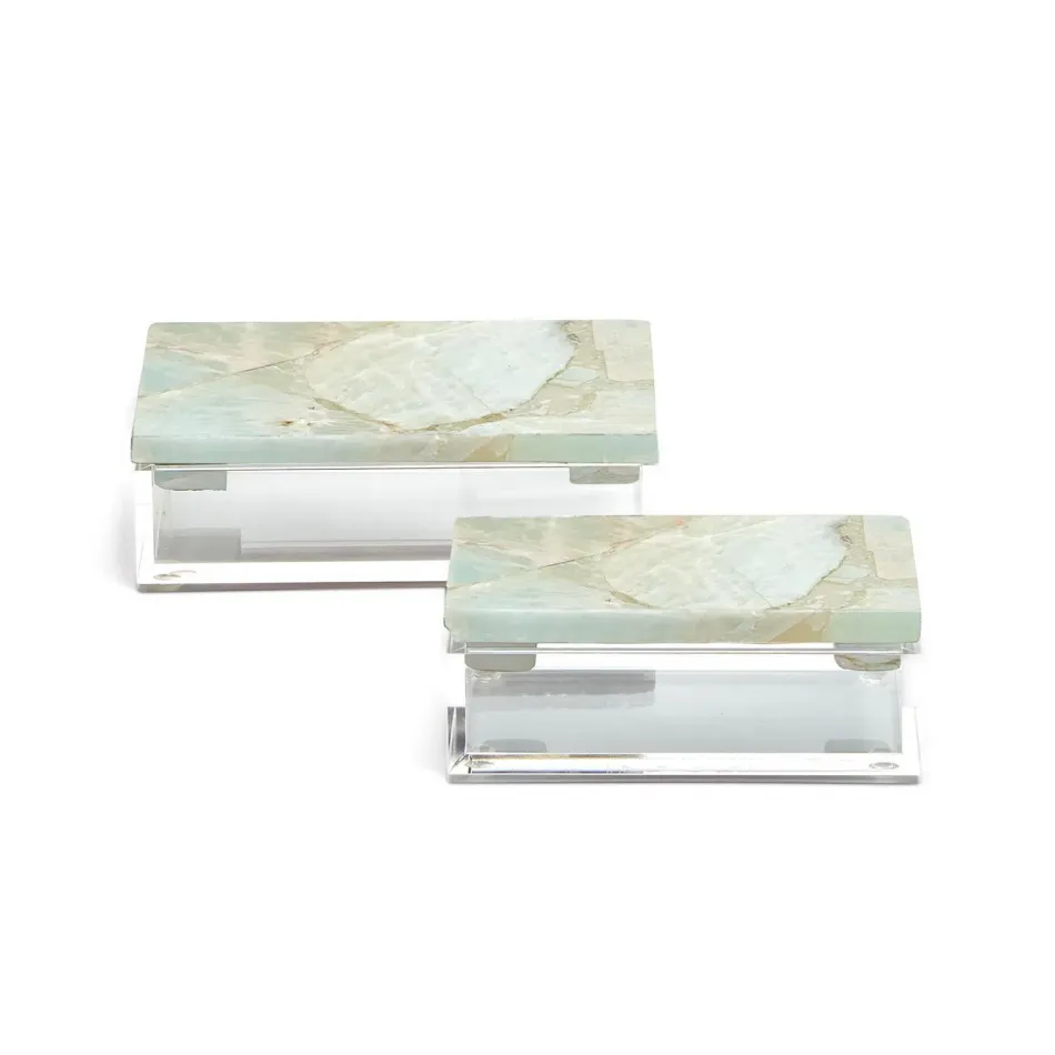 Set of 2 Amazonite Boxes Includes 2 Sizes Genuine Amazonite Gemstone/Resin/Acrylic