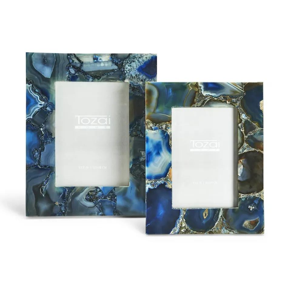 Genuine Blue Agate Set of 2 Photo Frames in Gift Box (4" x 6", 5" x 7") Blue Agate