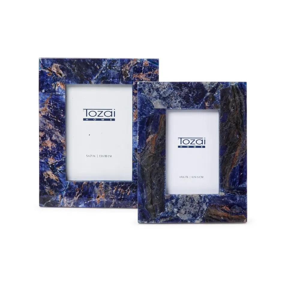 Sodalite Set of 2 Picture Frames (4" x 6", 5" x 7") MDF/Genuine Sodalite/Glass