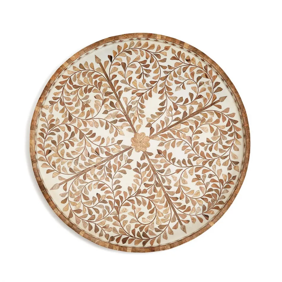 Jaipur Palace Natural Inlaid Decorative Round Serving Tray MDF/Mango Wood/Resin