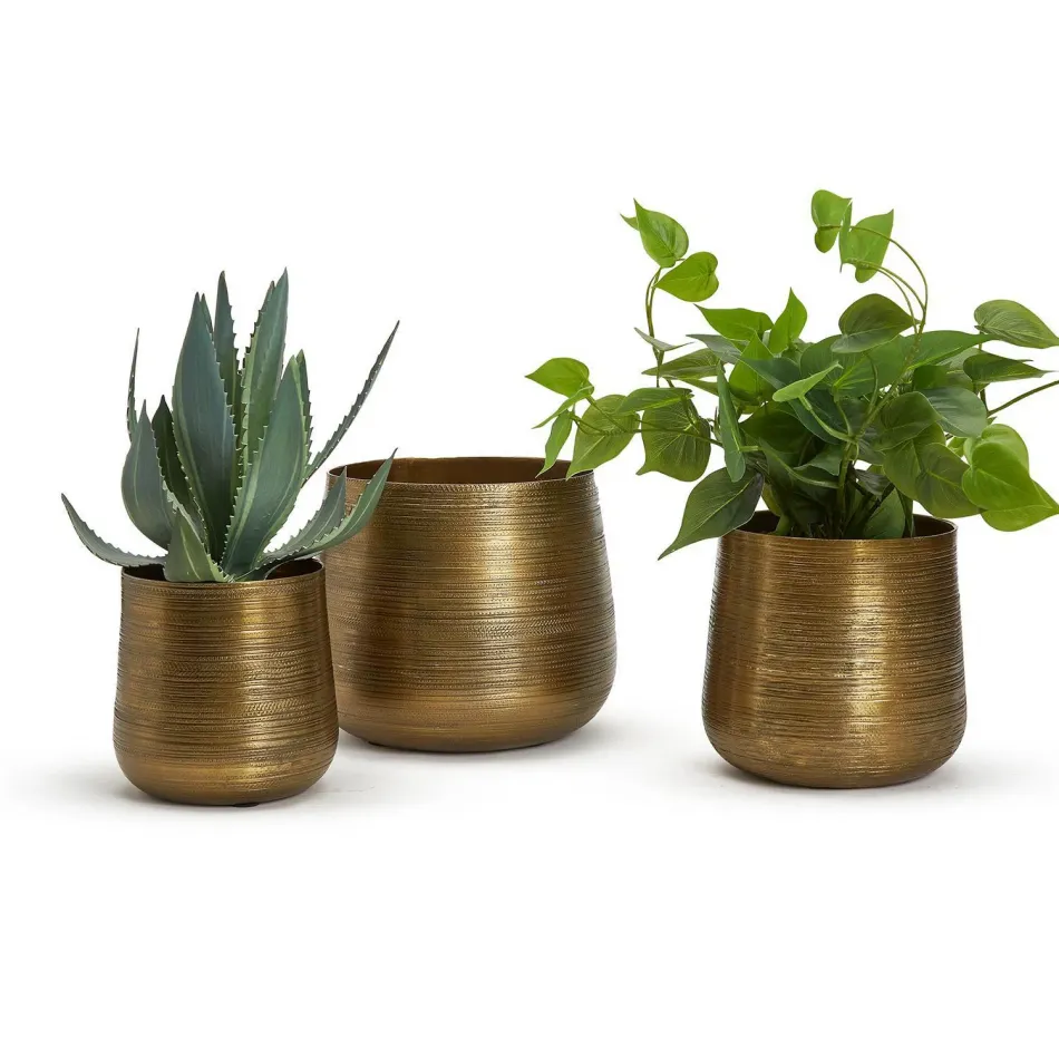 Set of 3 Casbah, Antique Gold Etched Planter Recycle Aluminum
