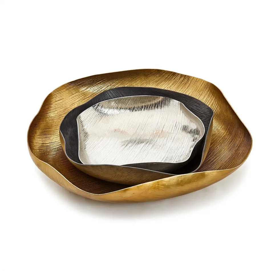Set of 3 Streamer Organic Shaped Tray Recycle Set of 3 Matchsticks Oval Tray Includes Lg. Platinum, Med. Gold, Sm. Silver Tray (Food Safe / Dry Food Only) Recycled Aluminum
