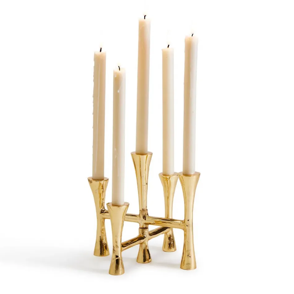 Nobis Golden Taper Candle Holder Holds 5 Candles Aluminum