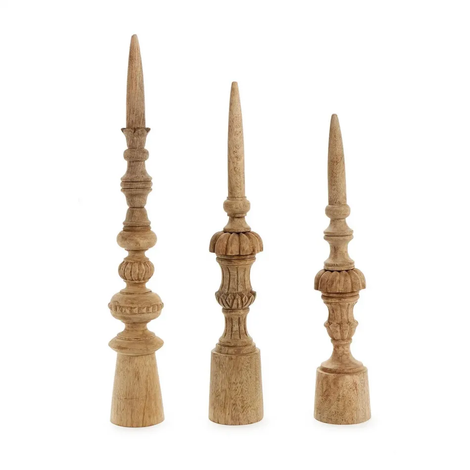 Carved Wood Finials, Set of 3