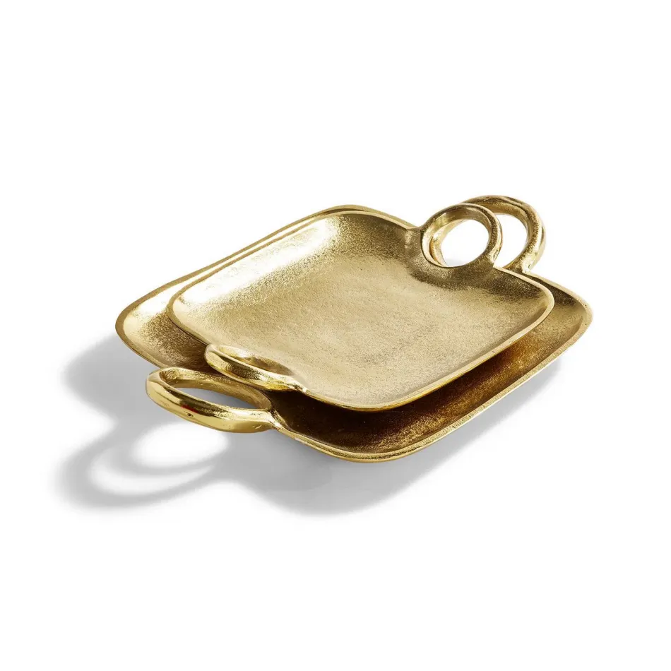 Metropolitan Set of 2 Decorative Gold Trays with Handles Recycled Aluminum