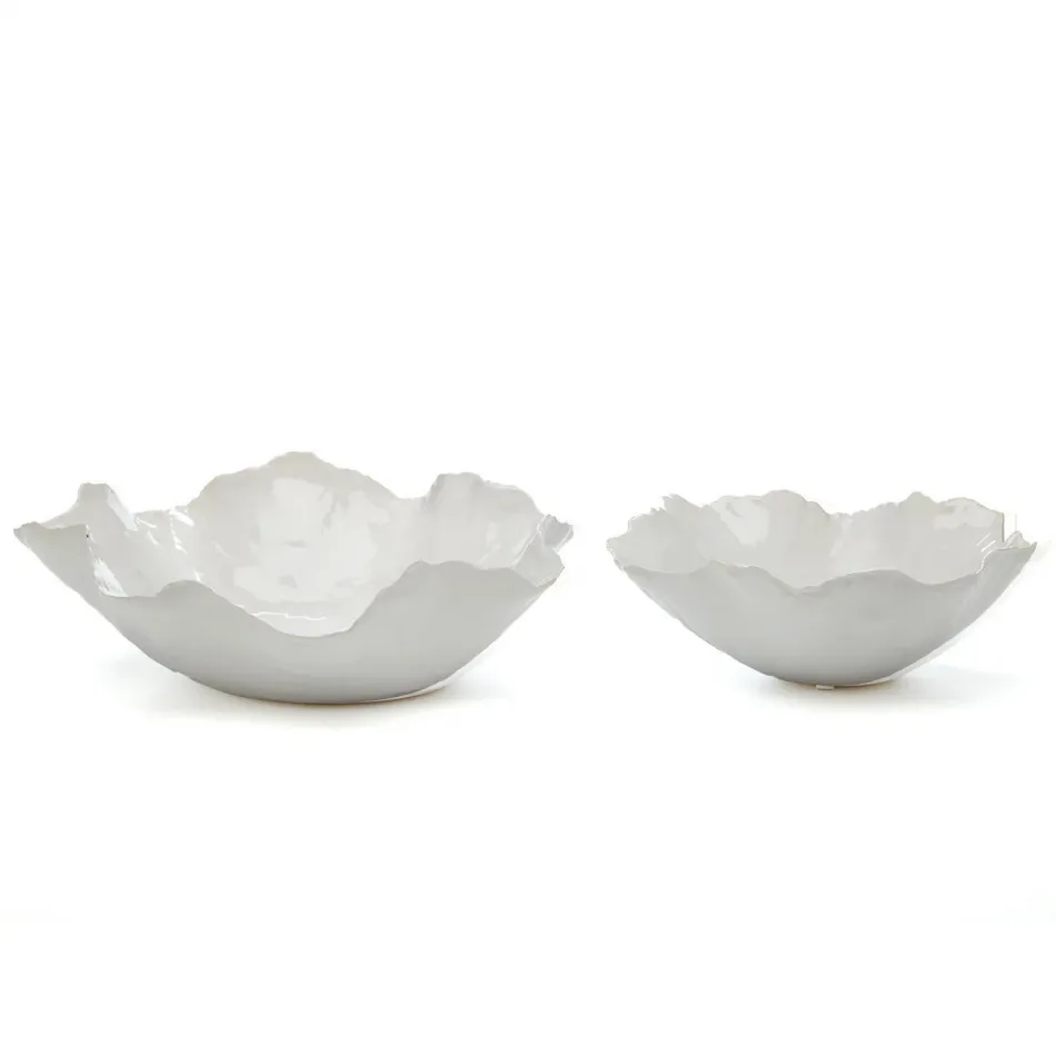 Set of 2 White Free Form Bowls Ceramic