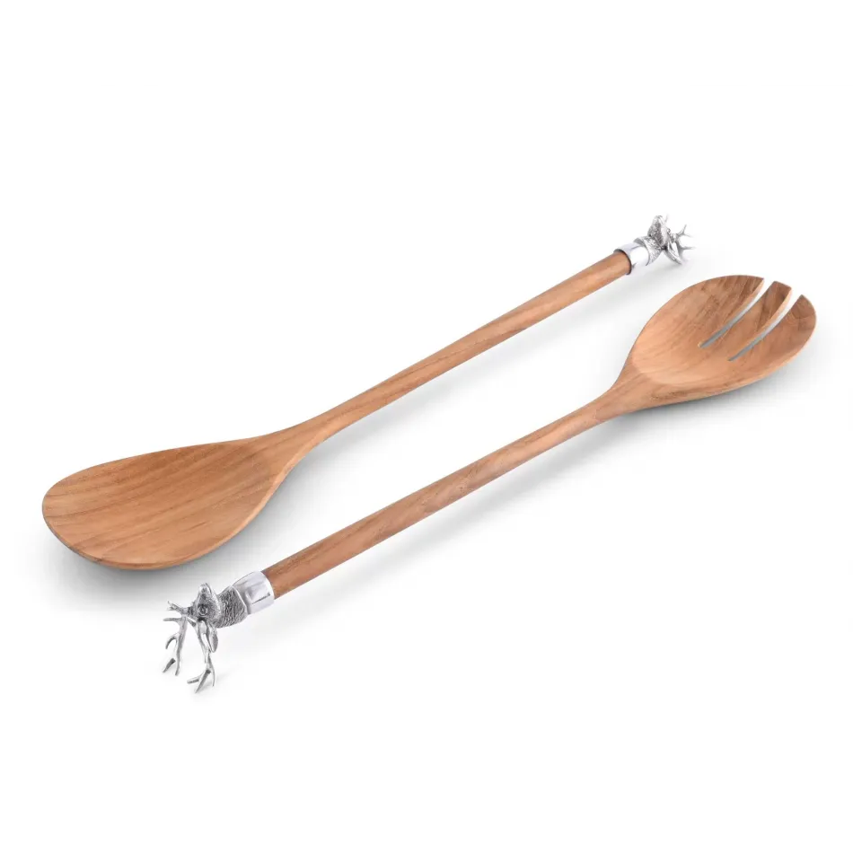 Lodge Style Elk Head Wood Salad Servers