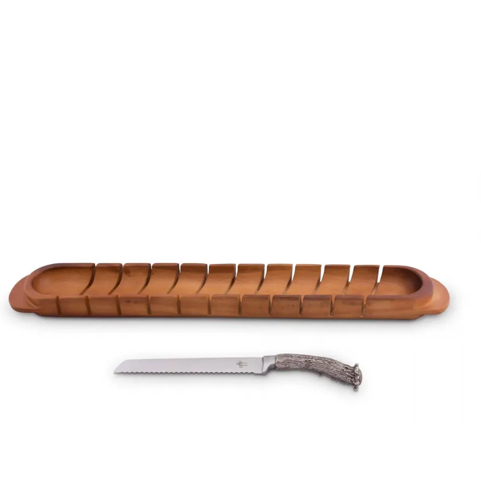 Lodge Style Baguette Board With Antler Bread Knife