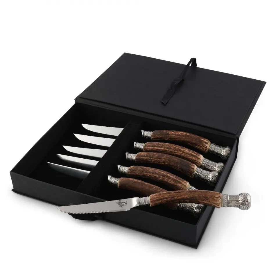 Steak Knives Faux Antler King Crown, Set of Six