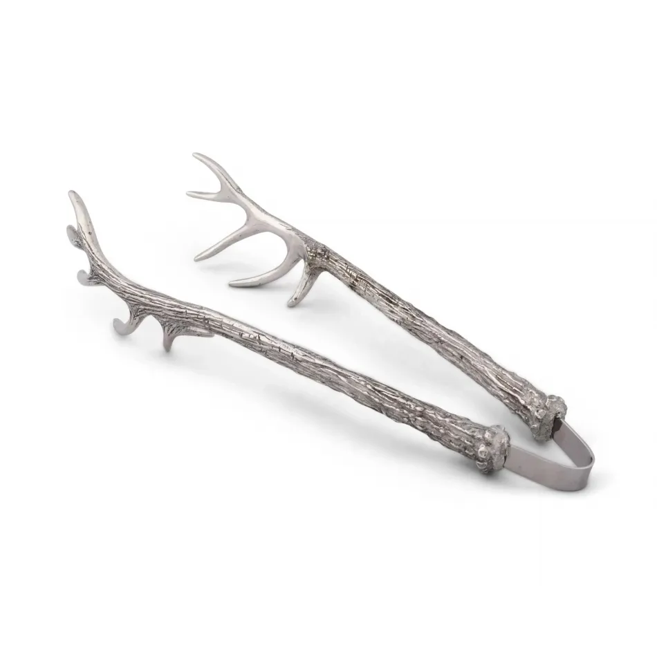 Lodge Style Pewter Antler Pattern Ice/Bread Tongs