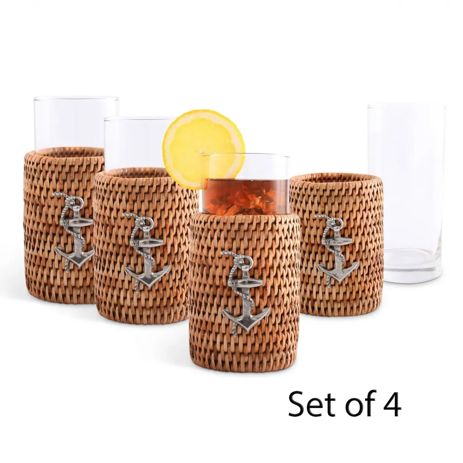 Wicker Rattan Anchor Tall Glasses Set of 4
