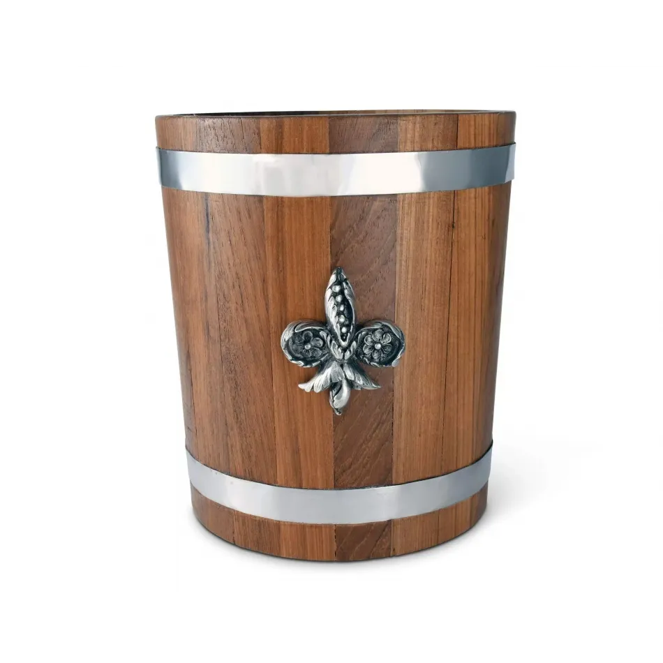 Provencal Fleur De Lis Teak Ice Bucket, Steel Insert