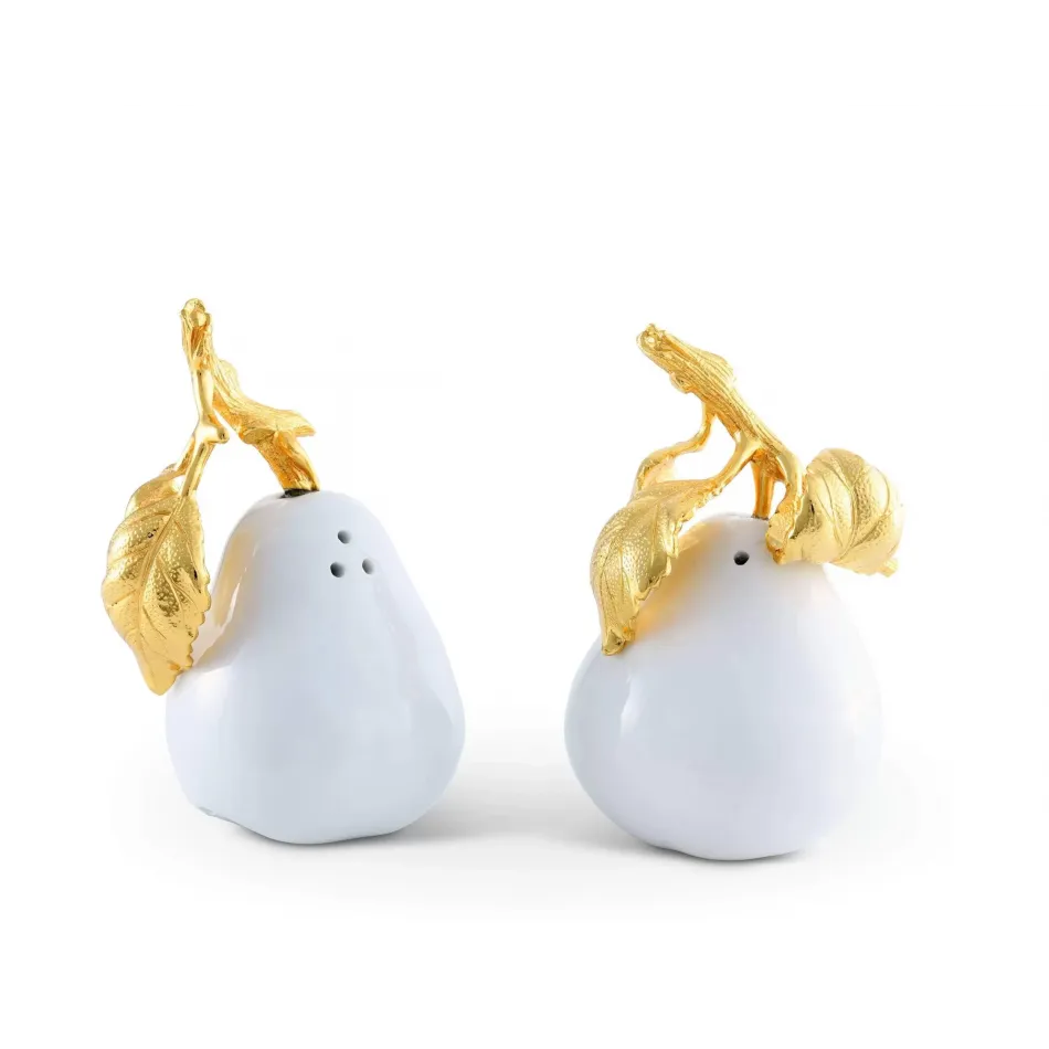 Harvest Porcelain Pear Salt And Pepper With Gold Leaf