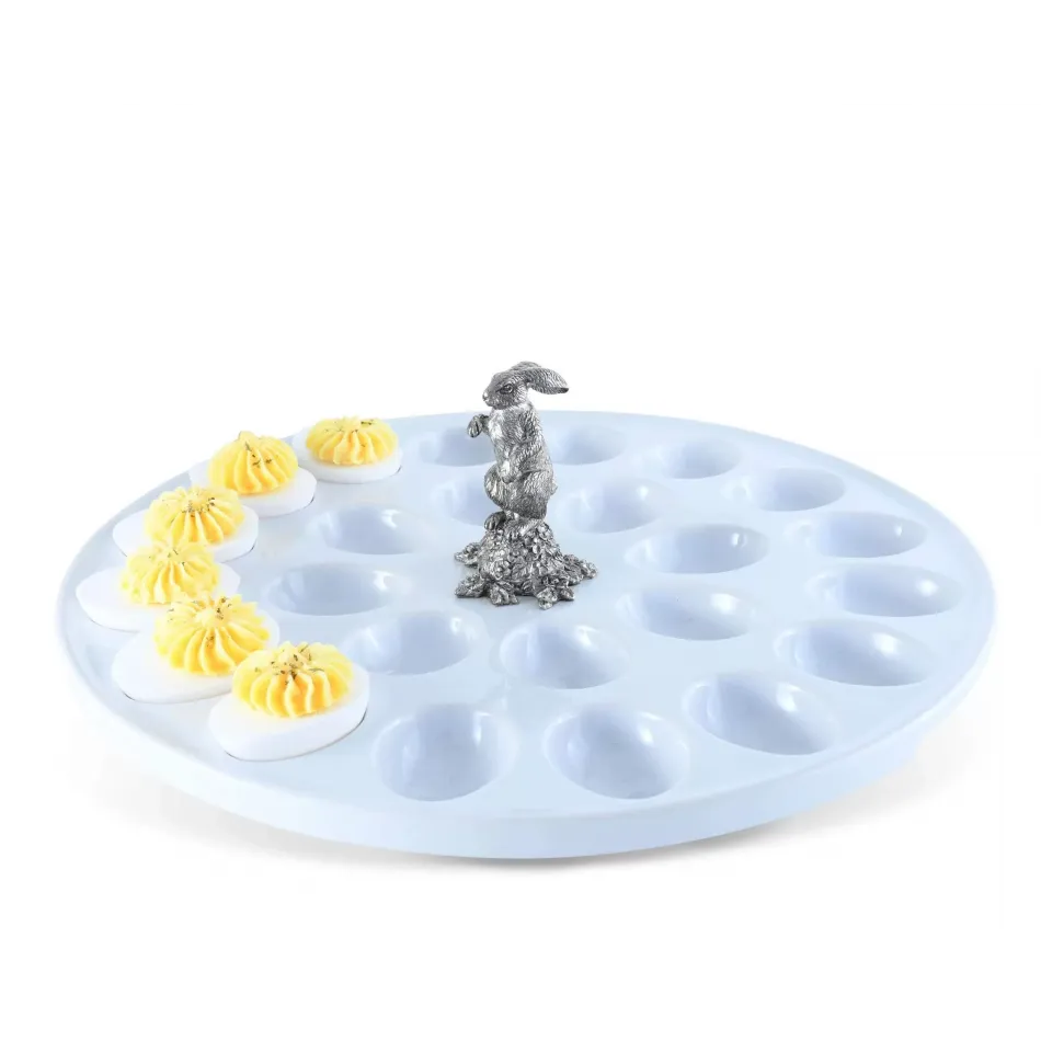 Garden Friends Deviled Egg Tray With Pewter Standing Rabbit