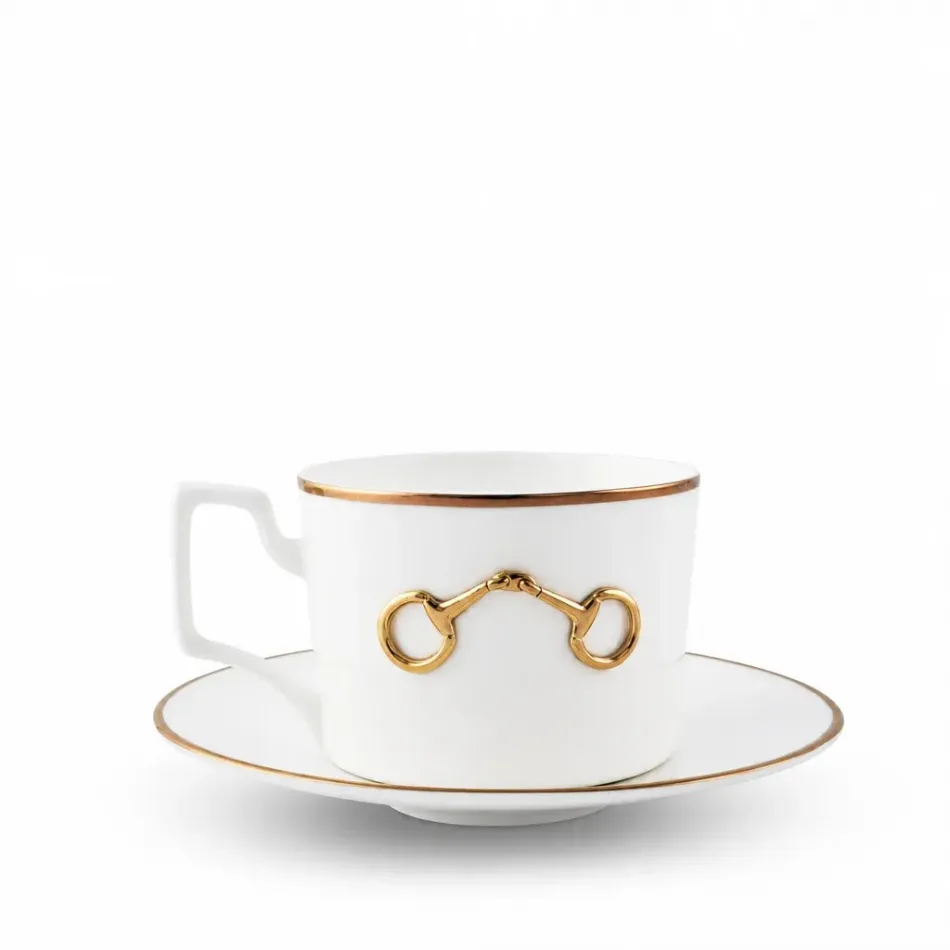 Gold Bit Gold Rim Bone China Cup and Saucer