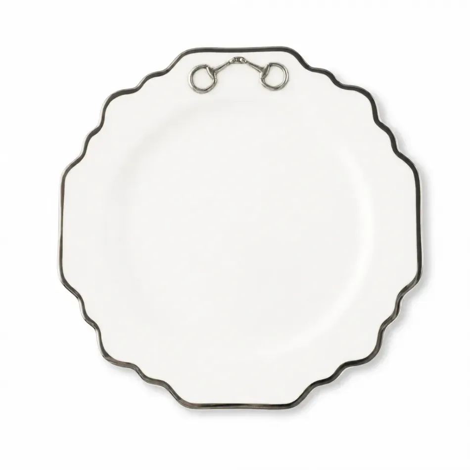 Pewter Bit Platinum Rim Bone China Scallop Salad / Dessert Plate