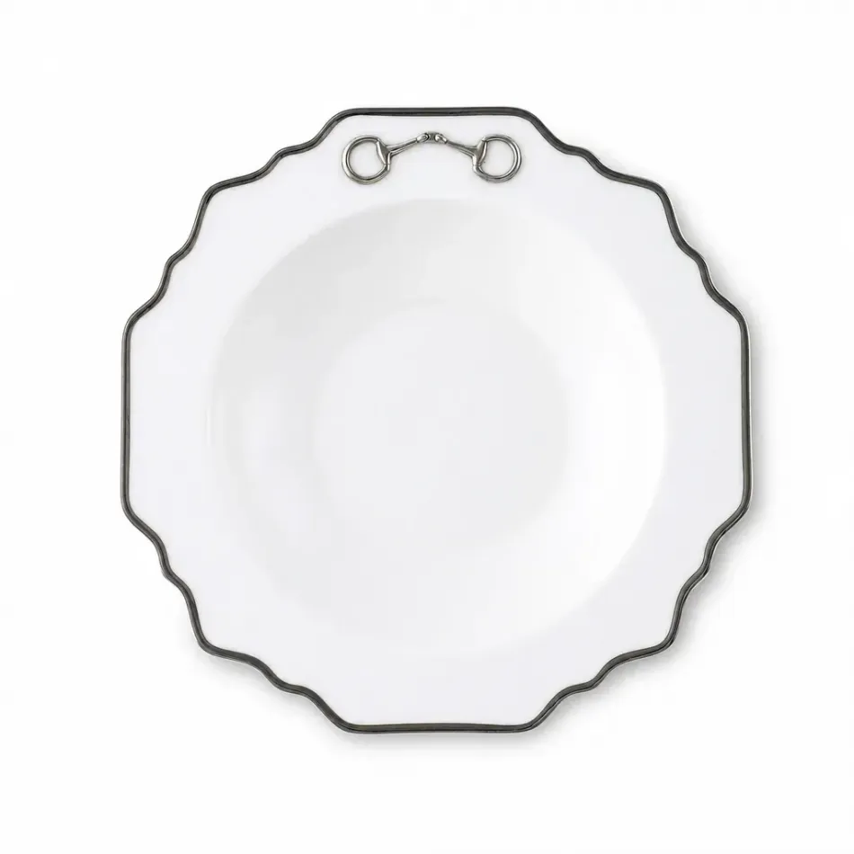 Pewter Bit Platinum Rim Bone China Scallop Soup Plate