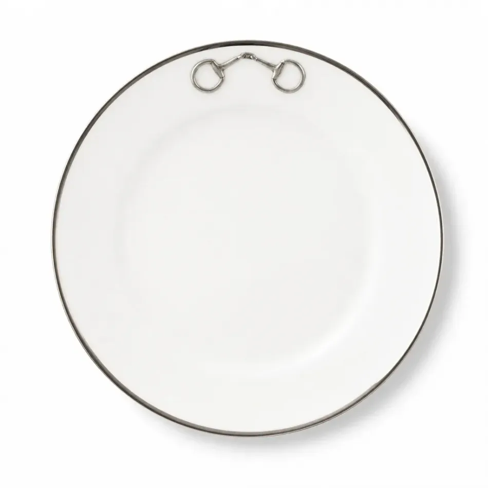 Pewter Bit Platinum Rim Bone China Round Dinner Plate
