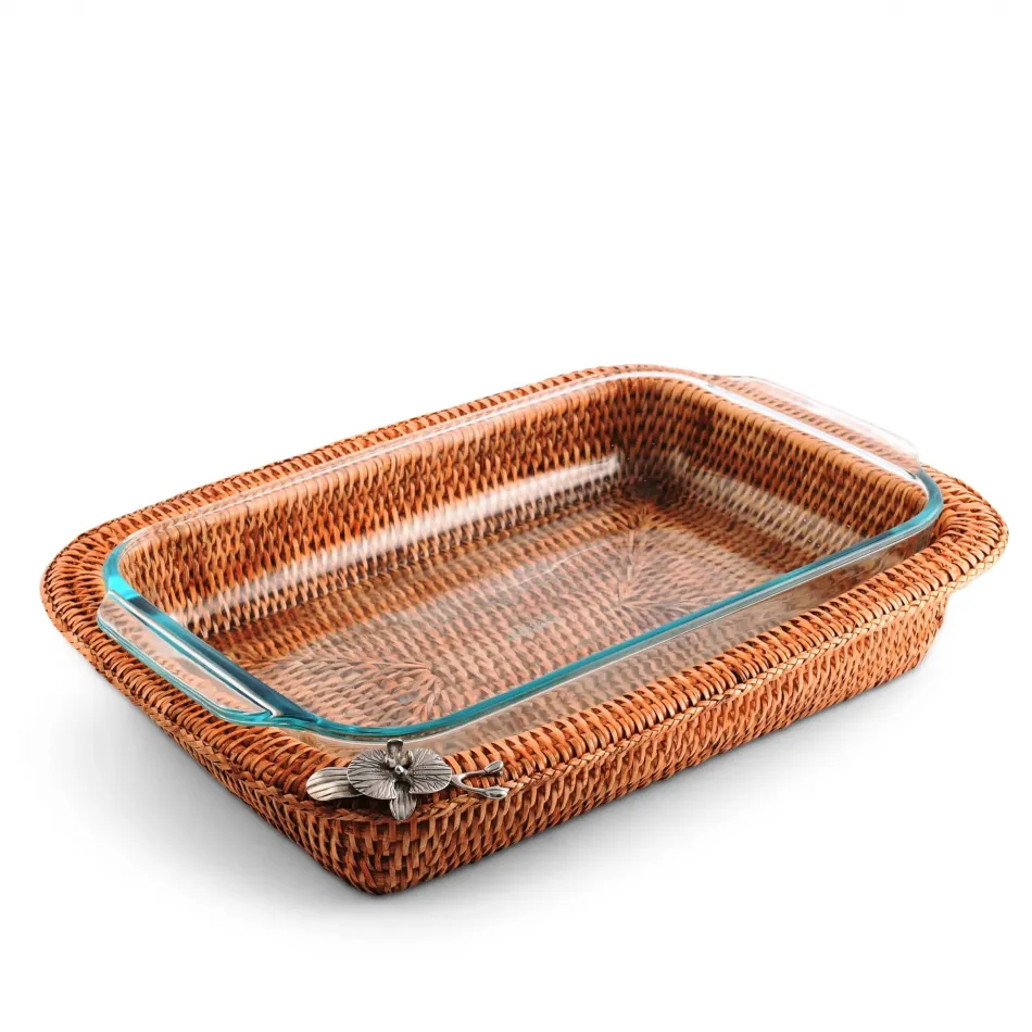Wicker Rattan Orchid Rectangular Casserole Holder 3qt