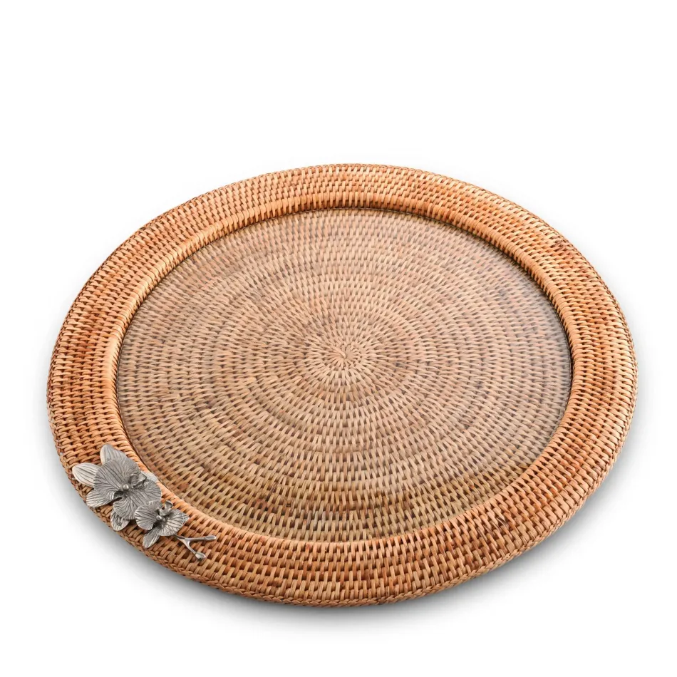 Wicker Rattan Orchid Serving Tray Round 19 inch