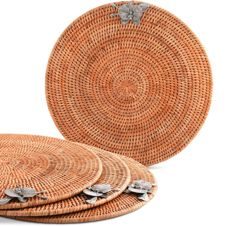Wicker Rattan Orchid Round Placemat Set of 4