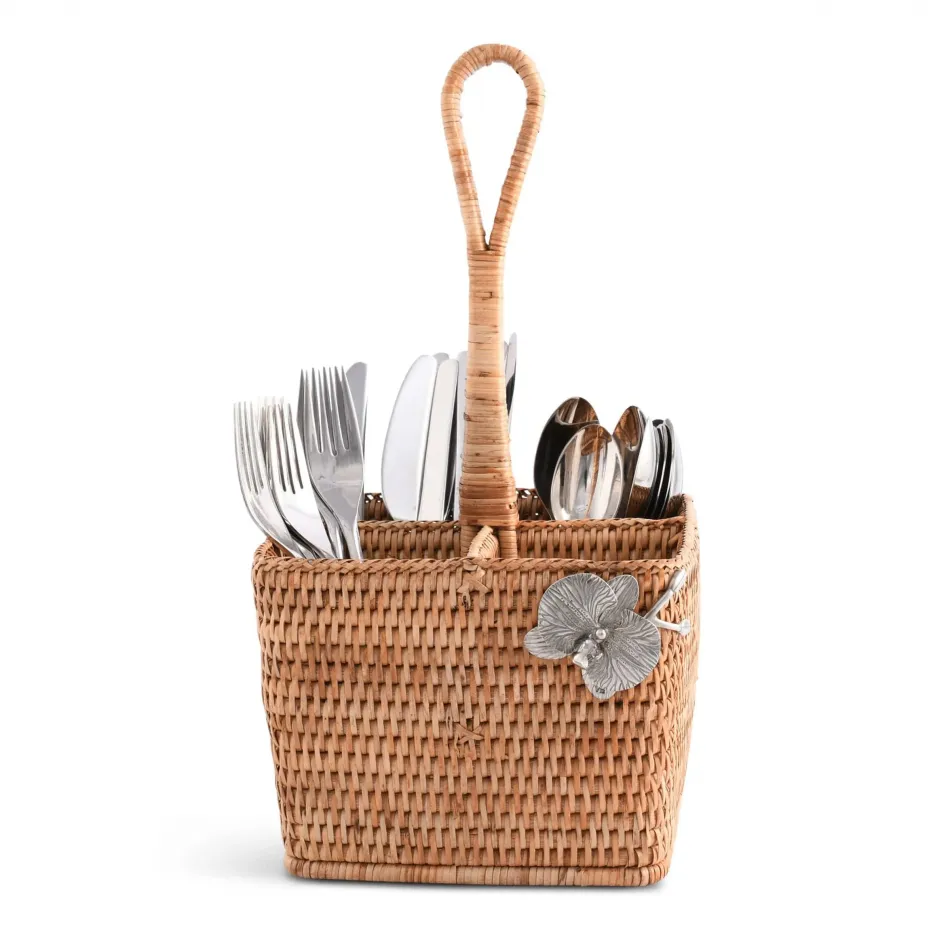 Wicker Rattan Orchid Flatware Caddy