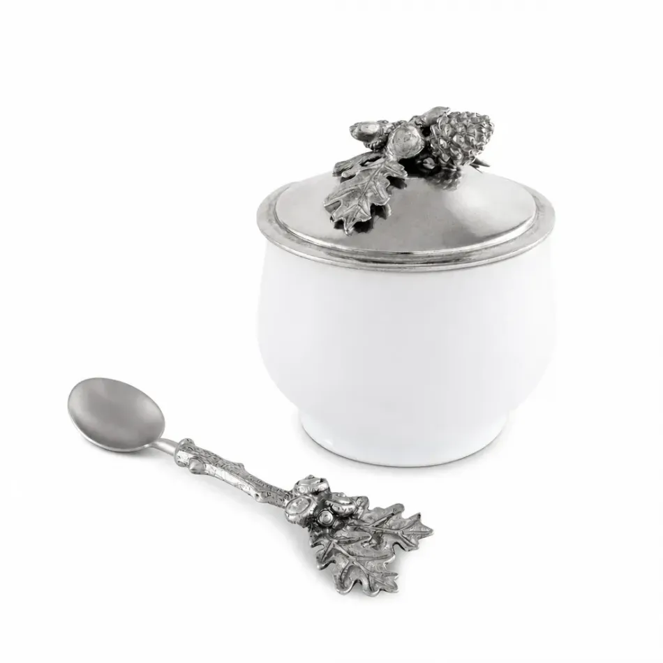 Acorn Oak Leaf Sugar Bowl & Spoon