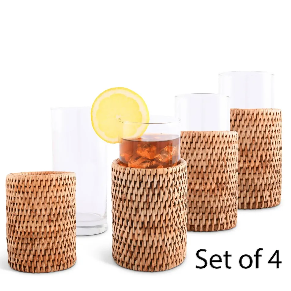 Wicker Rattan Tall Glasses Set of 4
