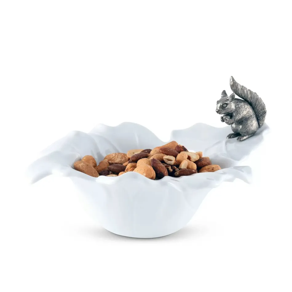 Woodland Creatures Fine Porcelain Leaf Bowl With Pewter Squirrel