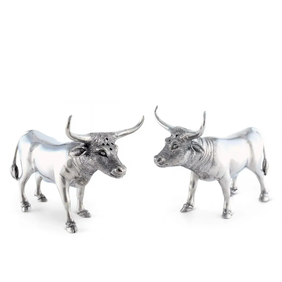 Western Frontier Pewter Steers Salt And Pepper Set