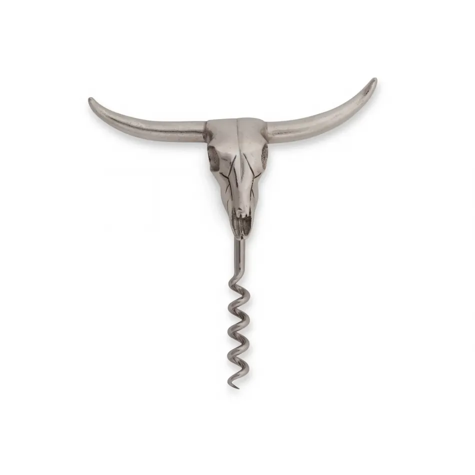 Western Frontier Pewter Cow Skull Wine Pull