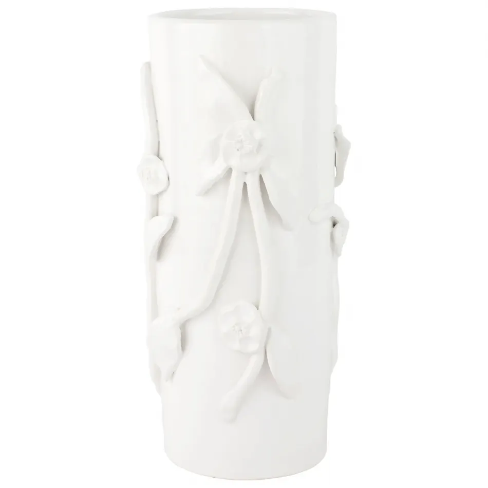 Bougainvillea Garden White Cachepot Tall 8.25"D, 17.5"H