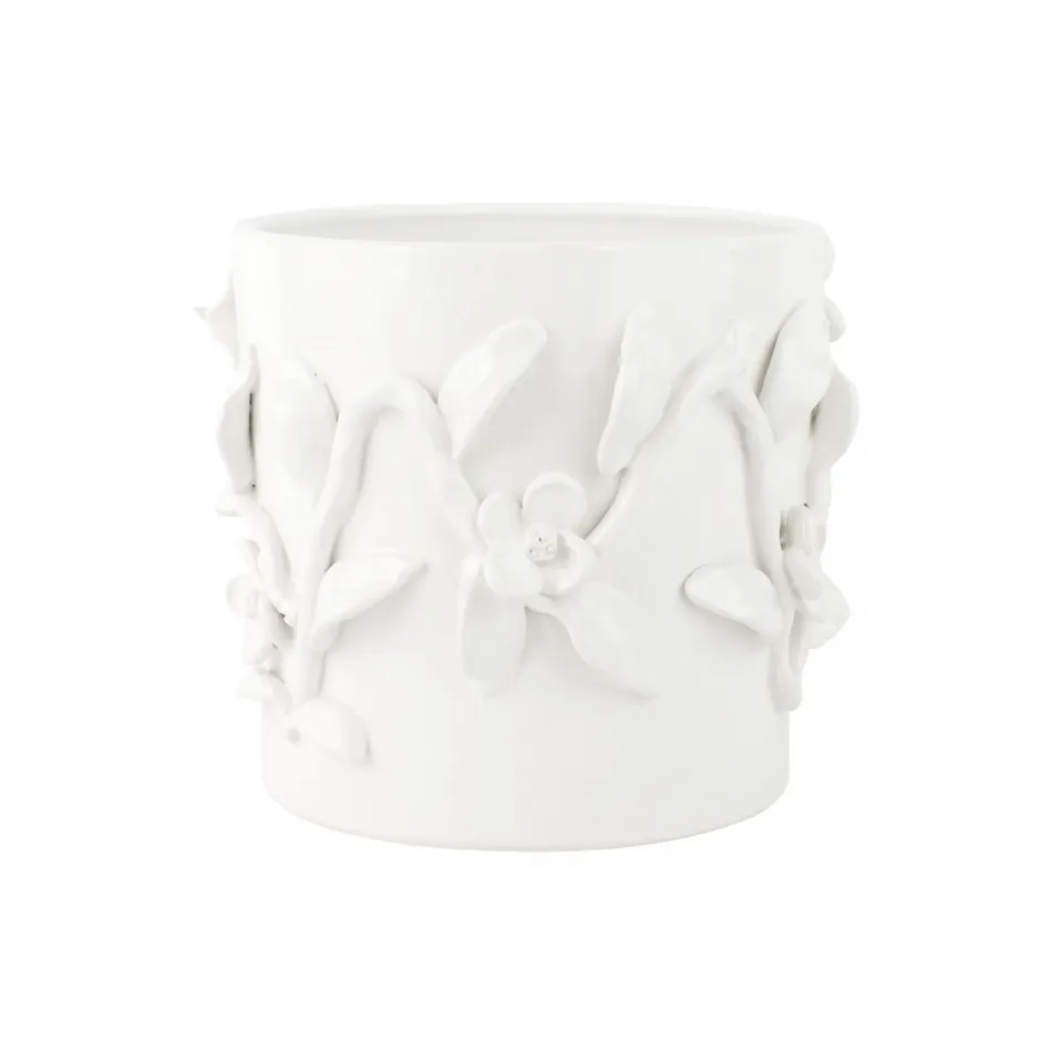 Bougainvillea Garden White Cachepot Short 11.25"D, 10"H