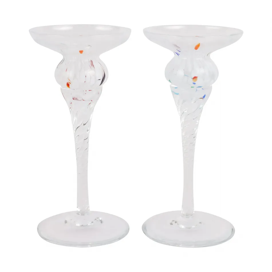 Chiara White Candlesticks - Set of 2 Short 3.75"D, 8.25"H