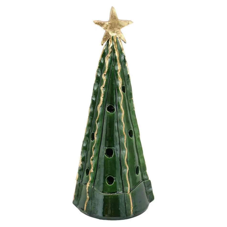 Foresta Green Large Tree with Ribbon & Gold Star 18.25"H