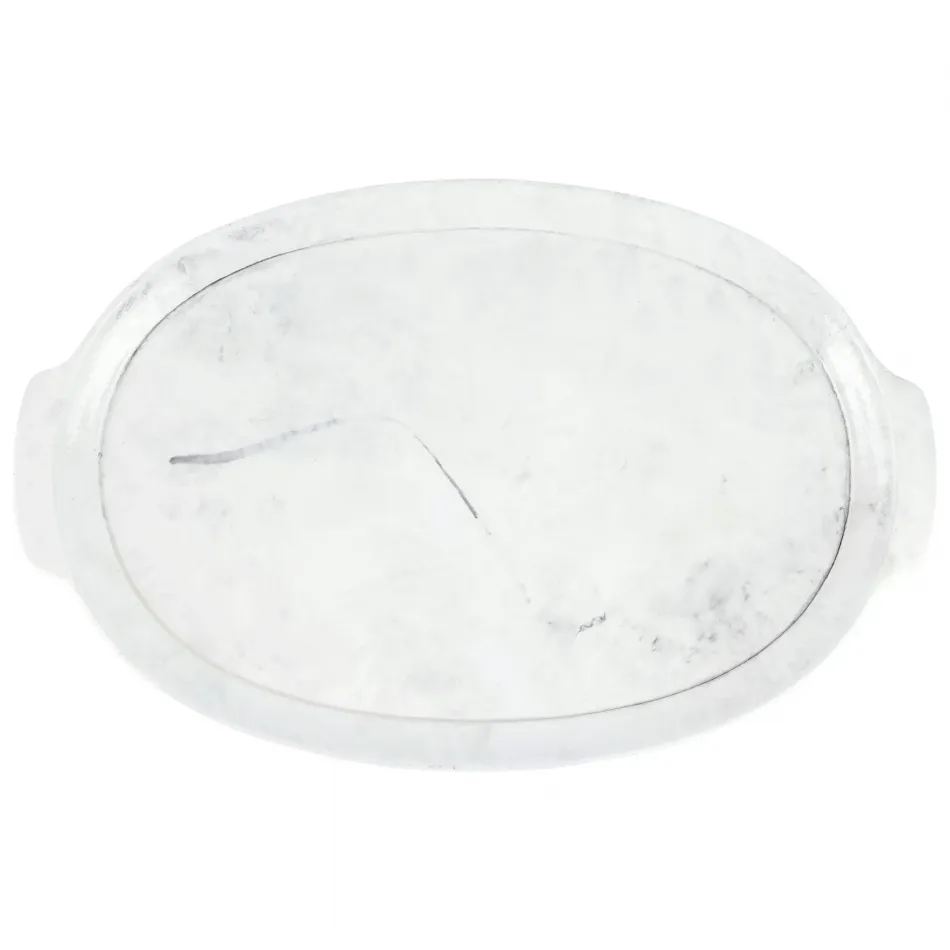 Florentine Wooden Accessories Marble Handled Medium Oval Tray 21"L, 13.5"W
