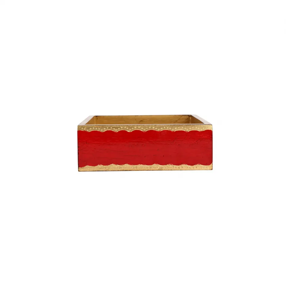 Florentine Wooden Accessories Red & Gold Cocktail Napkin Holder 5.5"Sq, 2"H