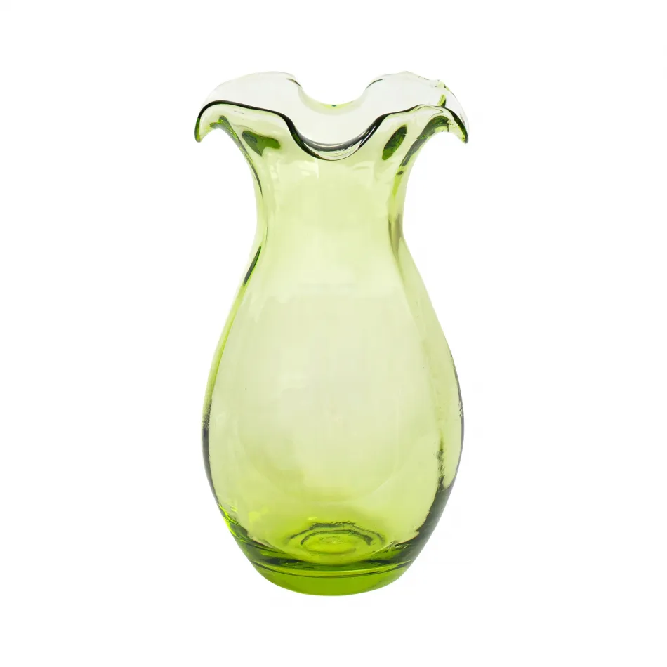 Hibiscus Glass Green Vase Vertical Fluted Small 4.25"D, 7.5"H, 26 oz