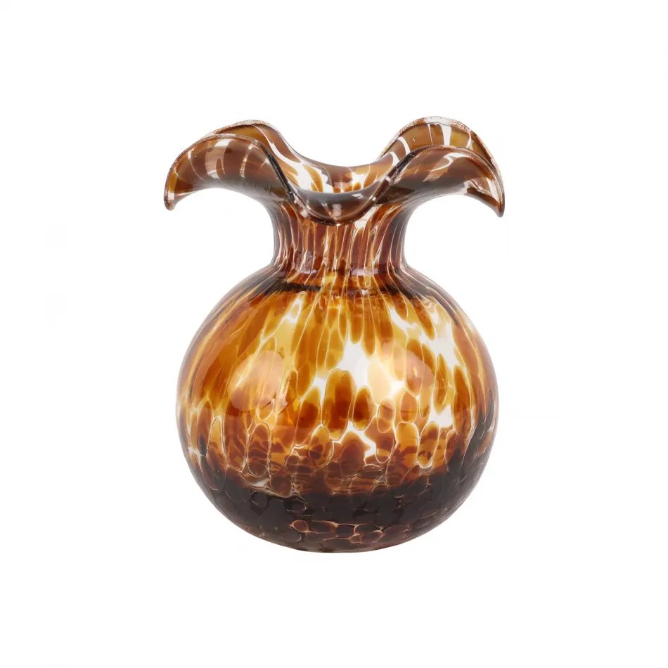 Hibiscus Glass Brown Tortoiseshell Bud Vase 5"D, 5.5"H, 12 oz