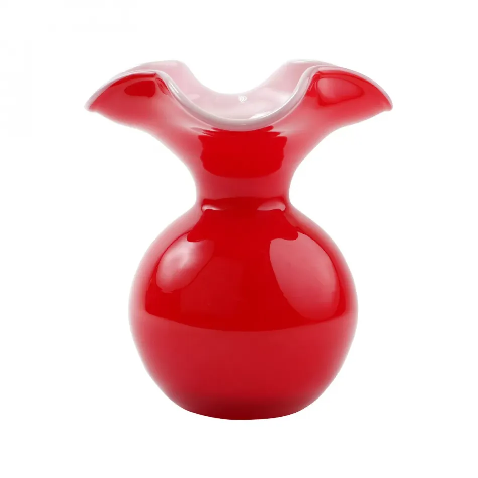 Hibiscus Glass Red Small Fluted Vase 6.25"D, 7"H