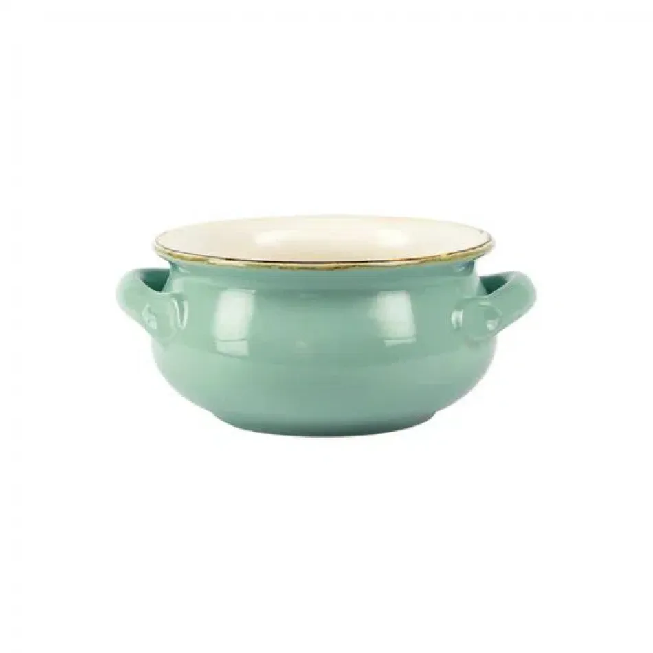 Italian Bakers Aqua Small Handled Round Baker 7.5"L, 5.25"W, 3"H, 0.50 Quart