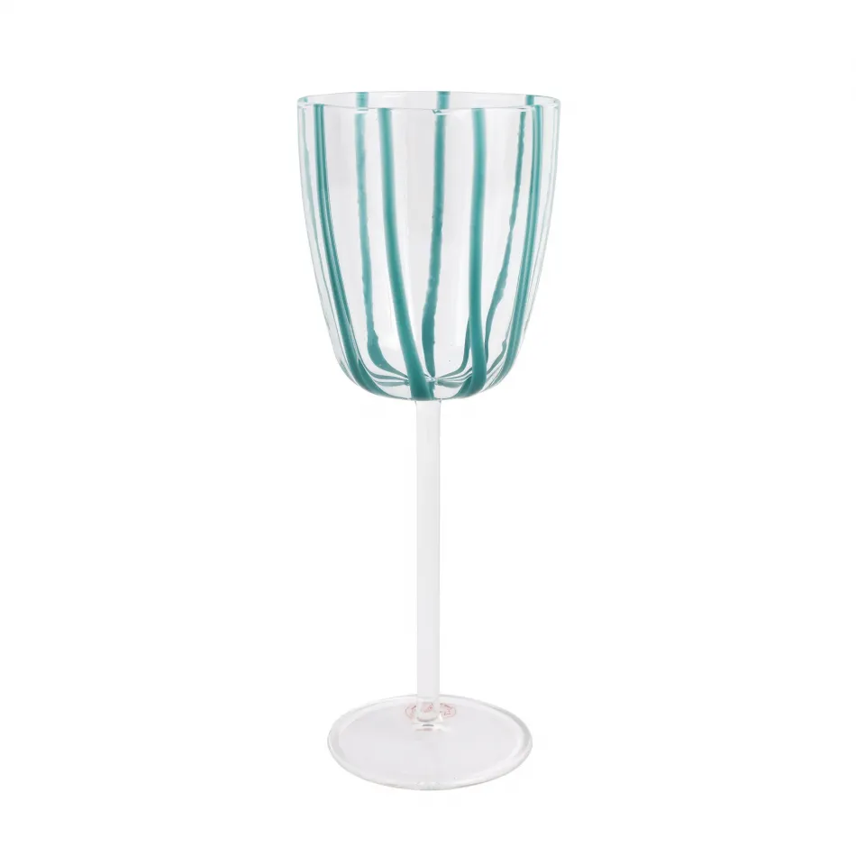 Nuovo Stripe Teal Wine Glass 9.5"H, 11 oz