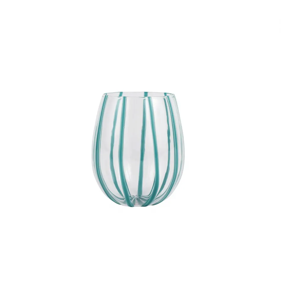 Nuovo Stripe Teal Stemless Wine Glass 4"H, 10 oz