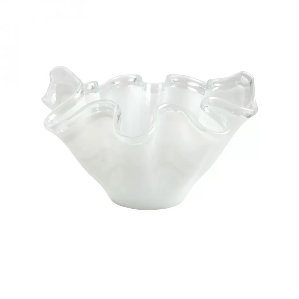 Onda Glass White Large Bowl 12.5"L, 13"W, 7.75"H