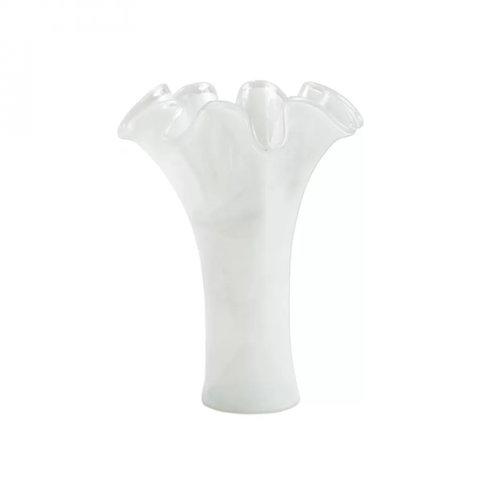 Onda Glass White Short Vase 9.5"D, 12"H